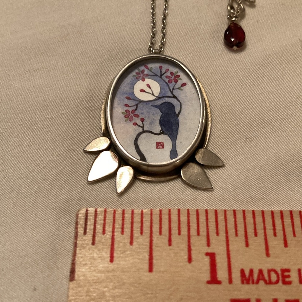 Ananda Khalsa Raven Sterling Necklace, NIB, hand painted - Picture 5 of 6